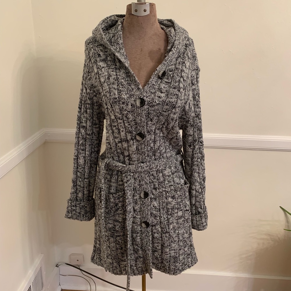 Black and white marled hooded cardigan Size L
